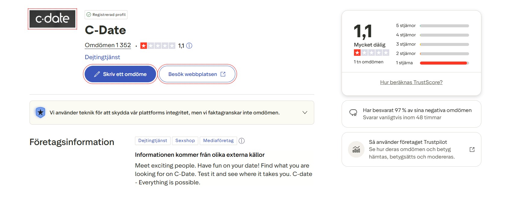 C-Date Trustpilot recensioner