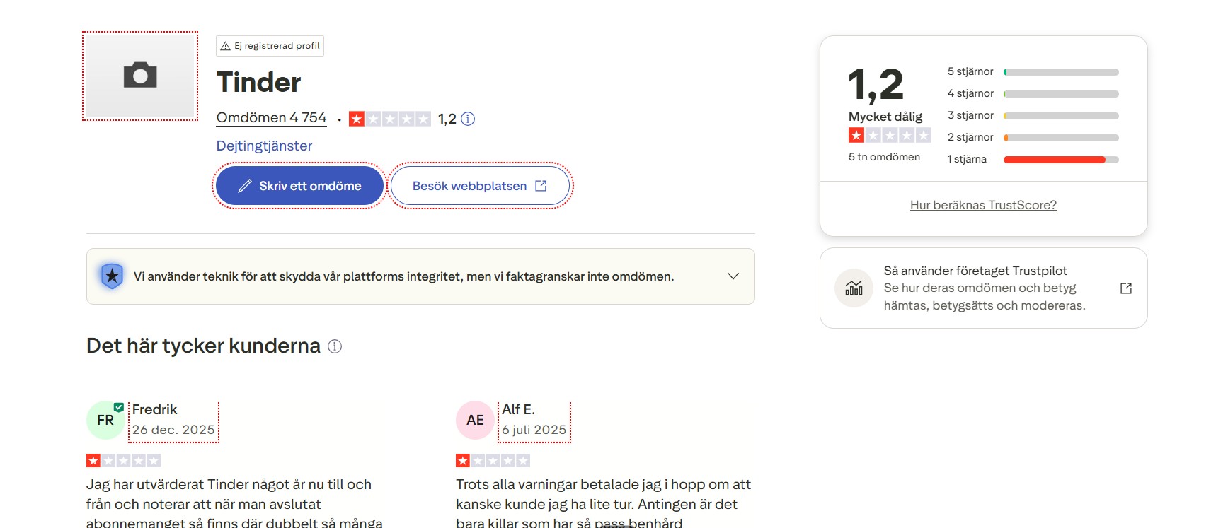 Tinder Trustpilot arvostelut