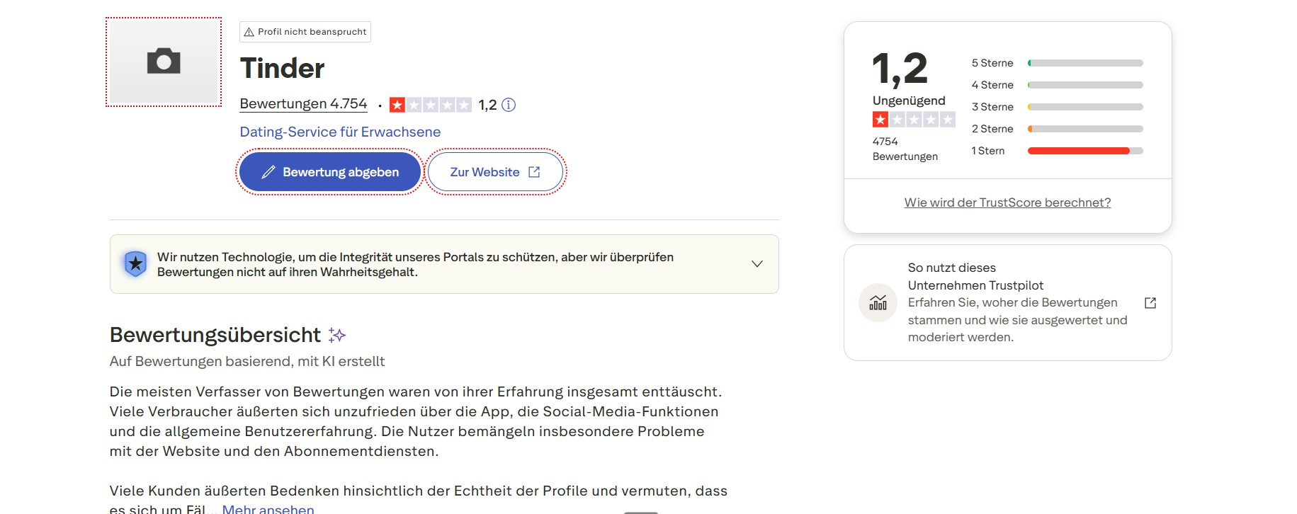 Tinder Trustpilot recensioner