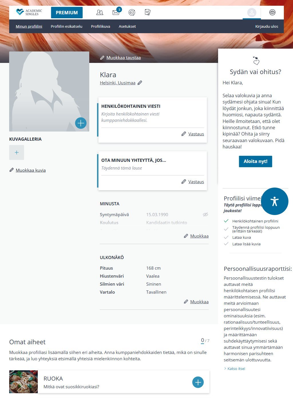 Academic Singles profil exempel 1