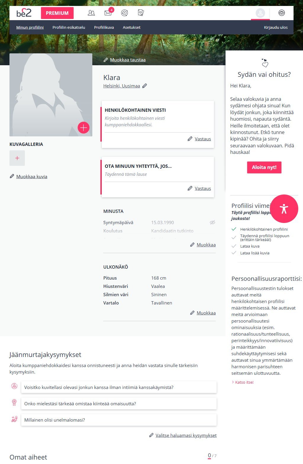 Klaran Be2-profiiliesimerkki