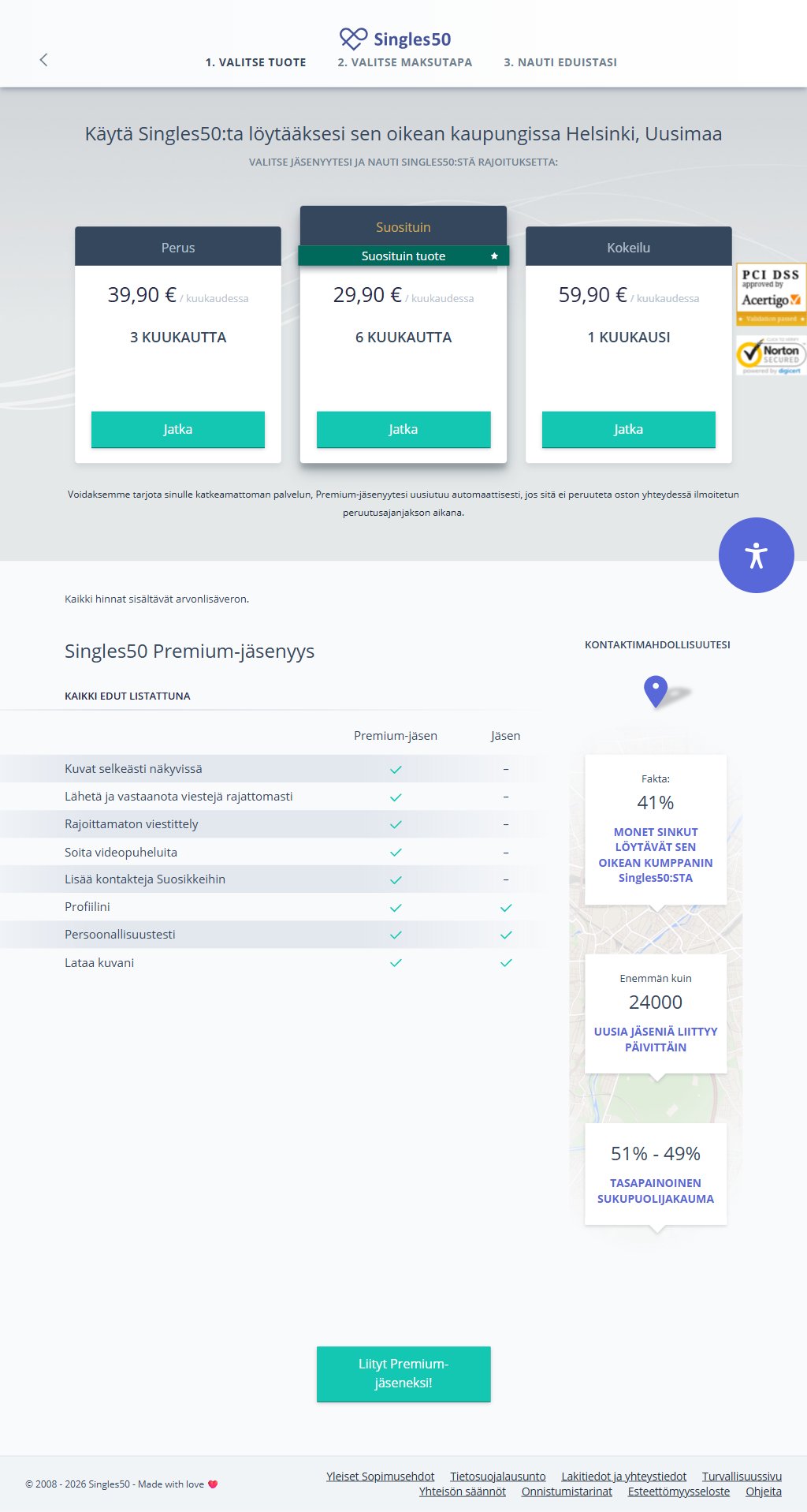 Singles50 Premium medlemskap översikt